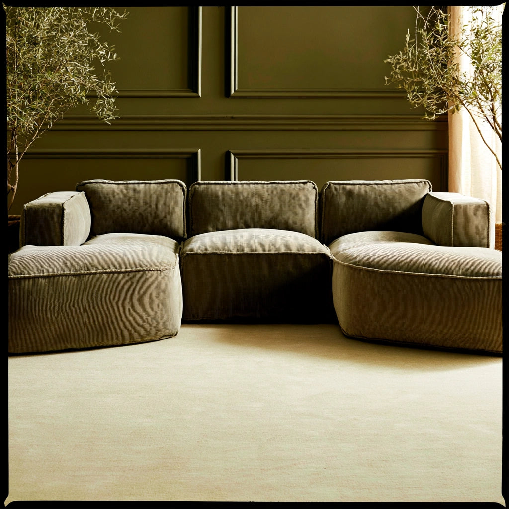 Modulaire hoekbank met ribfluwelen bekleding, kleur groen
