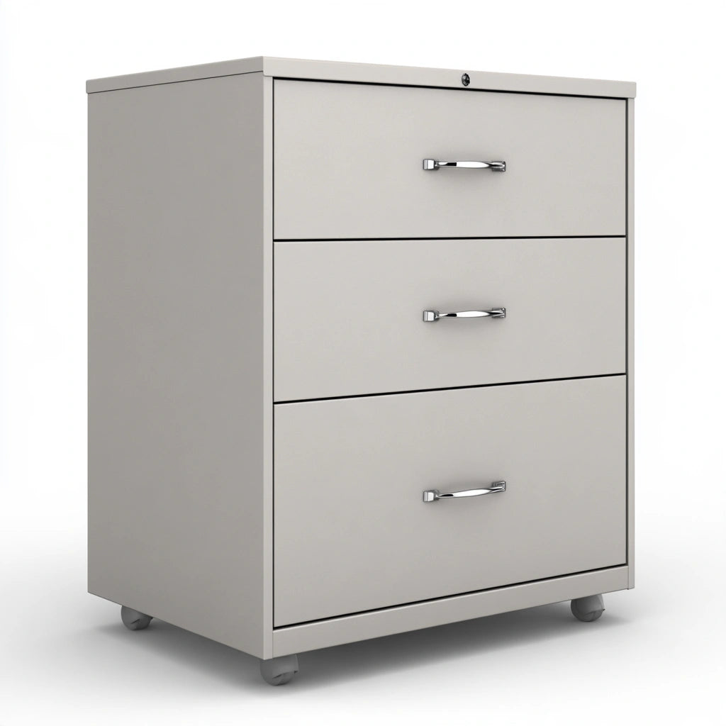 Ladeblok voor kantoor op wielen, met drie lades, kleur lichtgrijs