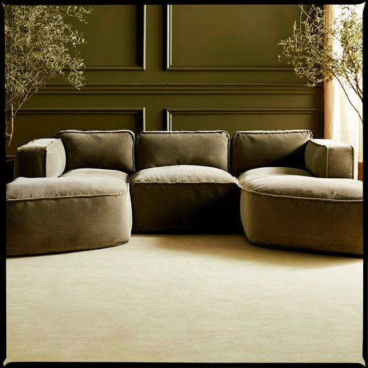 Modulaire hoekbank met ribfluwelen bekleding, kleur groen