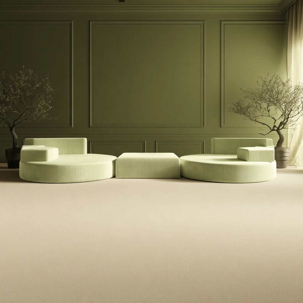 Modulaire hoekbank met ribfluwelen bekleding, kleur groen
