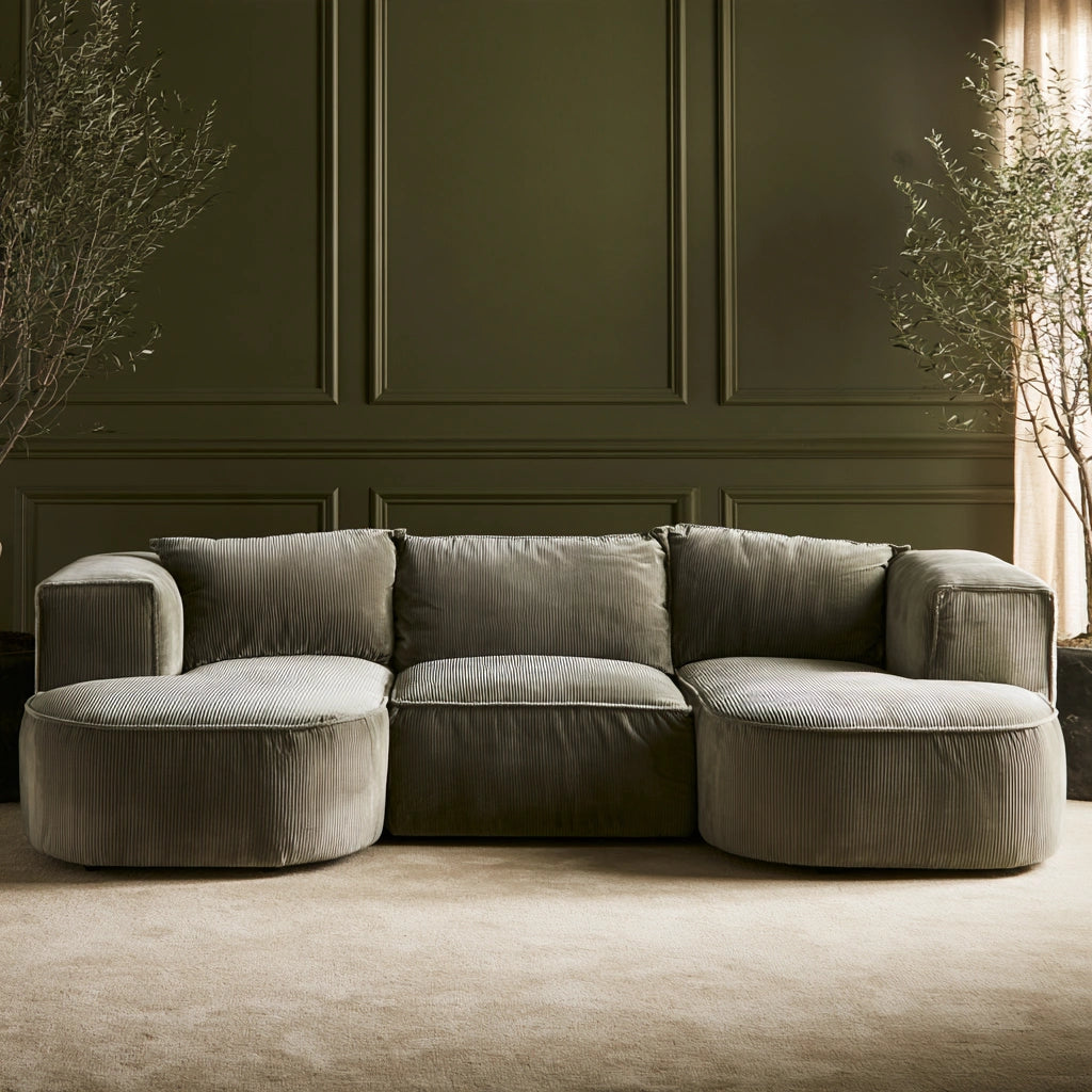 Modulaire hoekbank met ribfluwelen bekleding, kleur groen