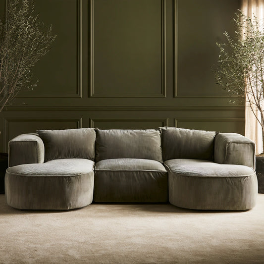 Modulaire hoekbank met ribfluwelen bekleding, kleur groen