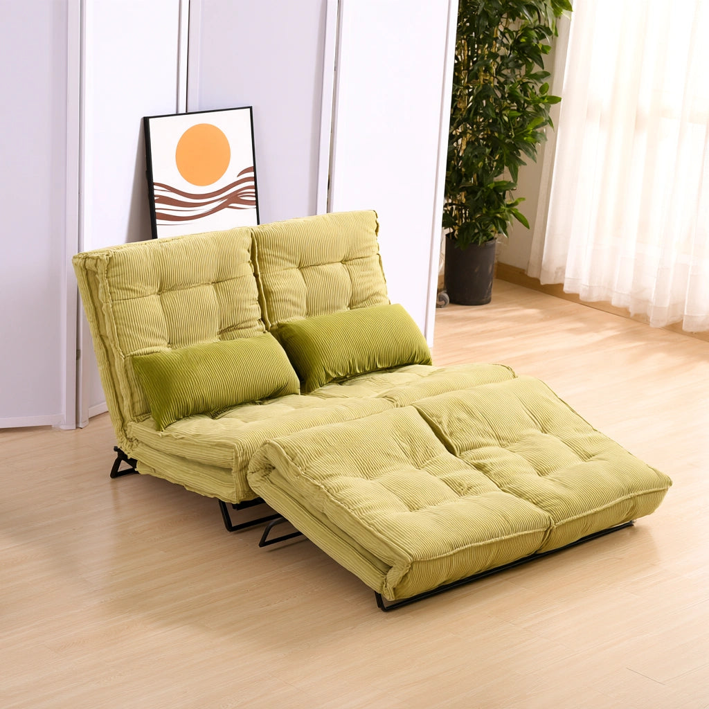 Slaapbank met ribfluwelen bekleding, kleur groen en lichtbruin