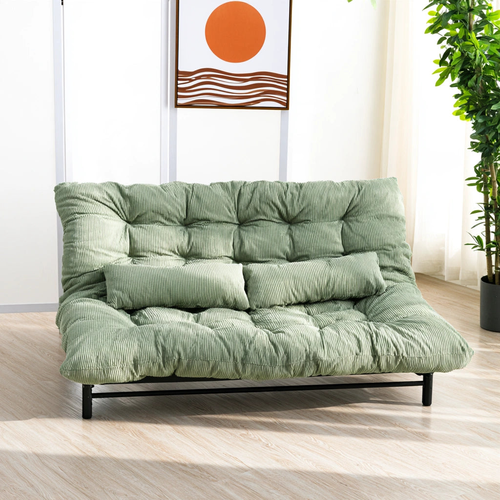 Slaapbank met ribfluwelen bekleding, kleur groen en lichtbruin