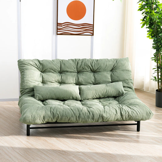 Slaapbank met ribfluwelen bekleding, kleur groen en lichtbruin